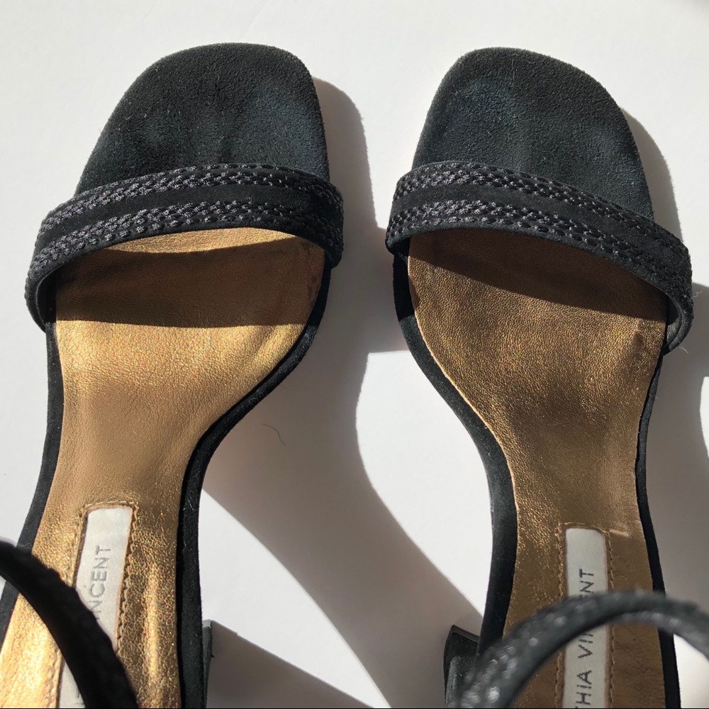 Cynthia Vincent Black Suede Block Heel Sandals - Picture 4 of 5